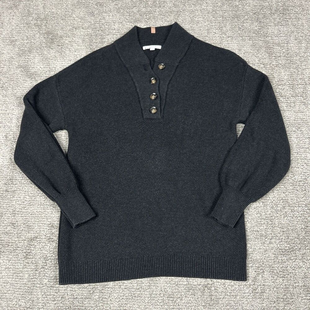 Lunya The Cozy Cotton Sweater Womens XS Small Silk Henley Charcoal Gray
